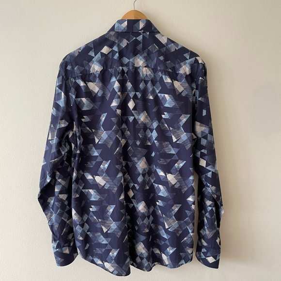 Bugatchi Shirt - Multi-shade Blue Pattern - Medium - Classic Fit - Picture 5 of 5
